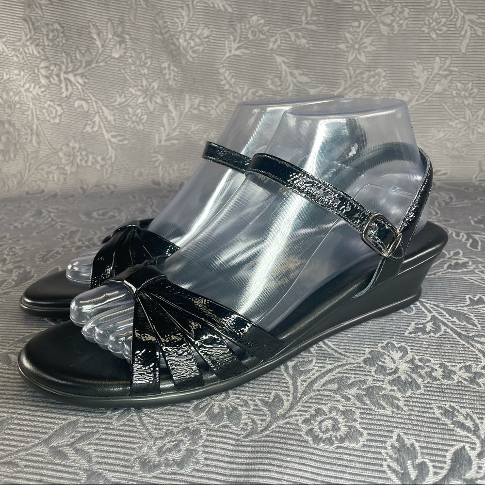 SAS Strapy Black Leather Wedge Sandal- 8S